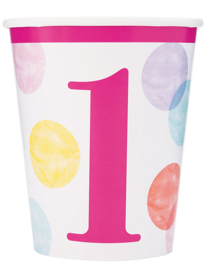 First Birthday Pink Cups 8PCS