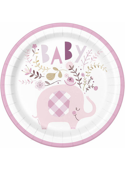 Pink Elephant Baby Shower Plates (8PCS)