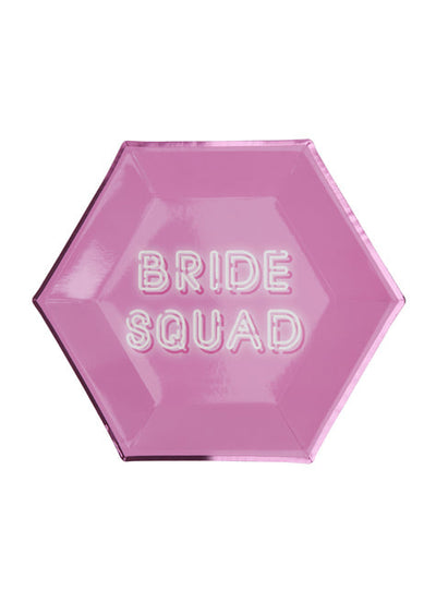 8 hexagonal paper plates in pin (27 cm) - Bride Squad